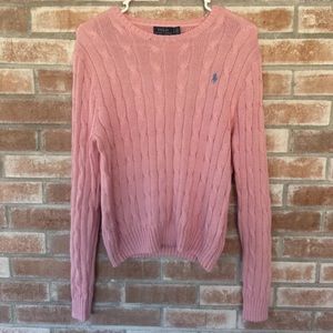 ralph lauren pink cable knit sweater